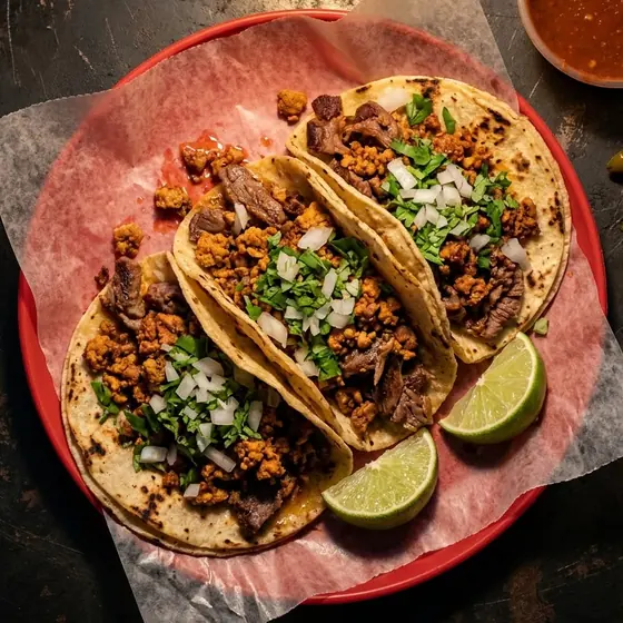 Tacos campechanos con longaniza, cebolla y cilantro