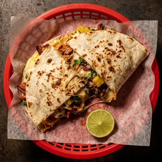 Gringa de pastor con queso en tortilla de harina