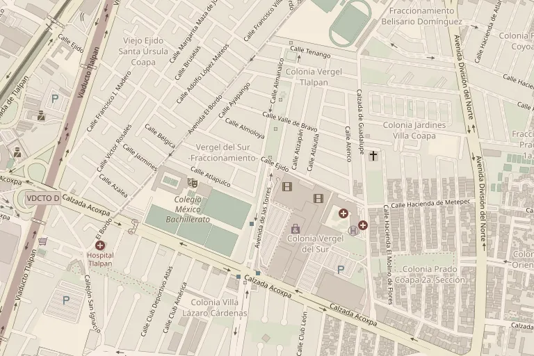 Mapa de la zona de Coapa, en Tlalpan