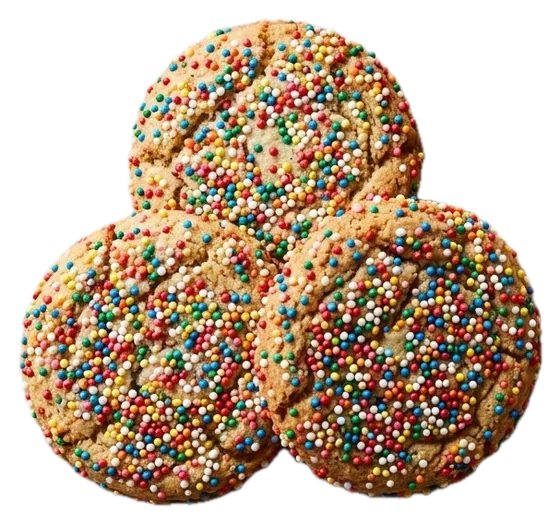 Tres galletas cubiertas de grajea de colores